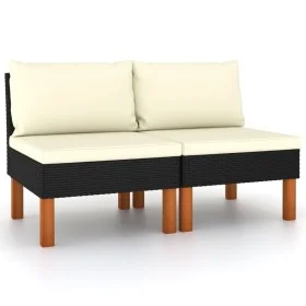 Sofás centrales 2 uds ratán sintético y madera de eucalipto by vidaXL, Modular outdoor sofas - Ref: Foro24-315765, Price: 97,...