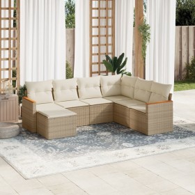 Set sofás de jardín 7 piezas y cojines ratán sintético beige en Conjuntos de jardín | Comprar online en Foru.es