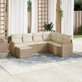 Set sofás de jardín 7 piezas y cojines ratán sintético beige en Conjuntos de jardín | Comprar online en Foru.es