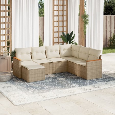 Set sofás de jardín 7 piezas y cojines ratán sintético beige en Conjuntos de jardín | Comprar online en Foru.es