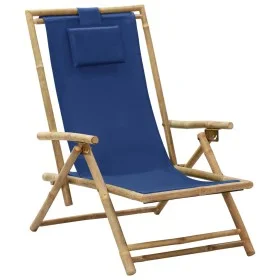 Silla de relax reclinable de bambú y tela azul marino de vidaXL, Sillas de jardín - Ref: Foro24-313025, Precio: 54,01 €, Desc...