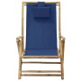 Silla de relax reclinable de bambú y tela azul marino de vidaXL, Sillas de jardín - Ref: Foro24-313025, Precio: 54,40 €, Desc...