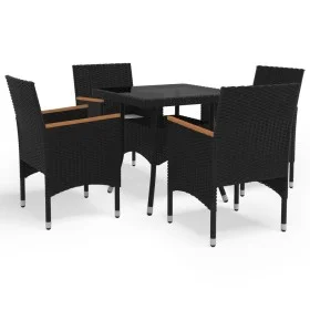 Muebles de jardín 5 piezas ratán sintético negro y acacia de vidaXL, Conjuntos de jardín - Ref: Foro24-3058324, Precio: 345,7...