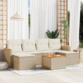Set sofás de jardín 7 piezas y cojines ratán sintético beige en Conjuntos de jardín | Comprar online en Foru.es