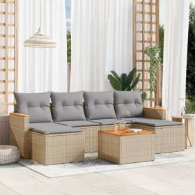 Set sofás de jardín 7 piezas y cojines ratán sintético beige en Conjuntos de jardín | Comprar online en Foru.es