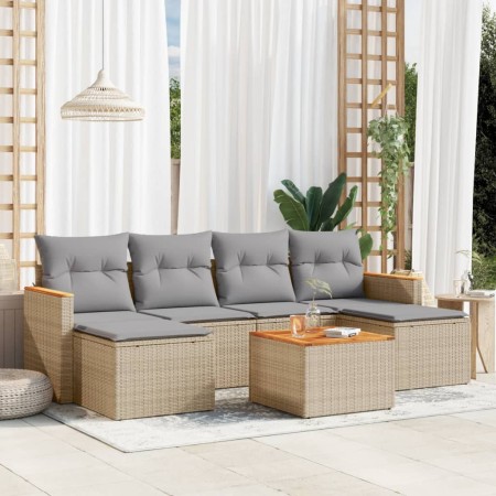 Set sofás de jardín 7 piezas y cojines ratán sintético beige en Conjuntos de jardín | Comprar online en Foru.es