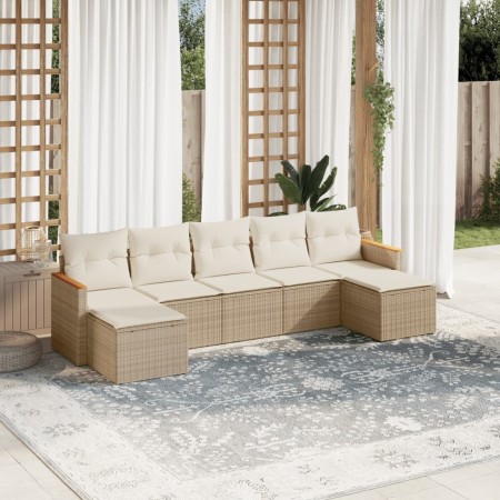 Set sofás de jardín 7 piezas y cojines ratán sintético beige en Conjuntos de jardín | Comprar online en Foru.es