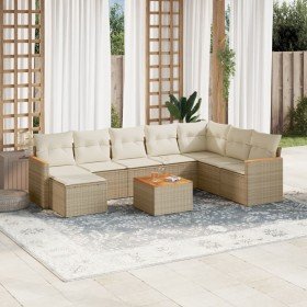 Set de sofás de jardín 9 pzas con cojines ratán sintético beige en Conjuntos de jardín | Comprar online en Foru.es