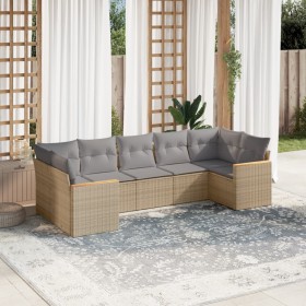 Set sofás de jardín 7 piezas y cojines ratán sintético beige en Conjuntos de jardín | Comprar online en Foru.es