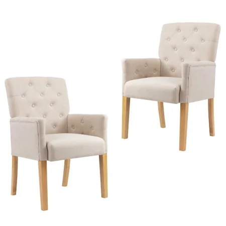 Sillas de comedor con reposabrazos 2 unidades de tela beige de vidaXL, Sillas de comedor - Ref: Foro24-3058291, Precio: 422,4...