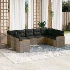 Set de muebles de jardín 9 pzas y cojines ratán sintético gris en Conjuntos de jardín | Comprar online en Foru.es