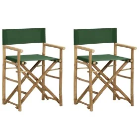 Folding director's chairs, 2 pieces, bamboo and green fabric by vidaXL, Garden chairs - Ref: Foro24-313032, Price: 90,86 €, D...