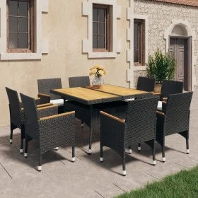 Garten-Essset 9-teilig aus PE-Rattan und schwarzem Akazienholz von vidaXL, Gartensets - Ref: Foro24-3058346, Preis: 562,65 €,...
