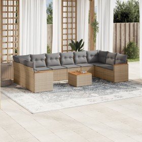Set de sofás de jardín 11pzas con cojines ratán sintético beige en Conjuntos de jardín | Comprar online en Foru.es