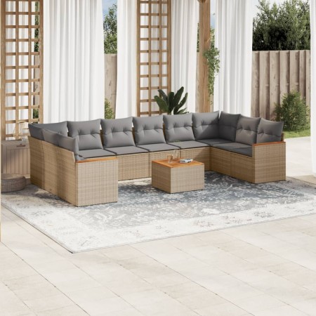 Set de sofás de jardín 11pzas con cojines ratán sintético beige en Conjuntos de jardín | Comprar online en Foru.es