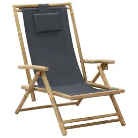 Silla de relax reclinable de bambú y tela gris oscuro de vidaXL, Sillas de jardín - Ref: Foro24-313024, Precio: 73,33 €, Desc...