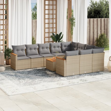 Set de sofás de jardín 11pzas con cojines ratán sintético beige en Conjuntos de jardín | Comprar online en Foru.es