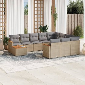 Set de sofás de jardín 11pzas con cojines ratán sintético beige en Conjuntos de jardín | Comprar online en Foru.es