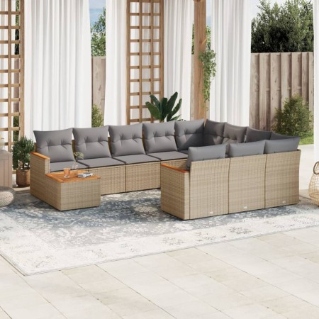 Set de sofás de jardín 11pzas con cojines ratán sintético beige en Conjuntos de jardín | Comprar online en Foru.es