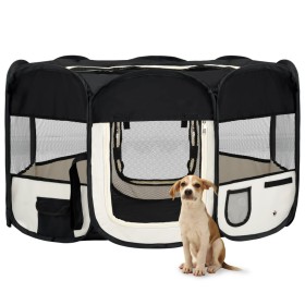 Parque de perros plegable y bolsa transporte negro 145x145x61cm de vidaXL, Casetas y cercados para perros - Ref: Foro24-17100...
