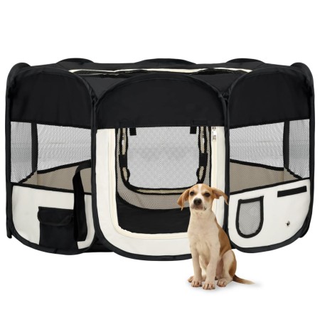 Parque de perros plegable y bolsa transporte negro 145x145x61cm de vidaXL, Casetas y cercados para perros - Ref: Foro24-17100...
