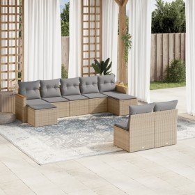 Set de sofás de jardín 9 pzas con cojines ratán sintético beige en Conjuntos de jardín | Comprar online en Foru.es