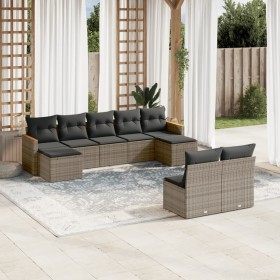 Set de muebles de jardín 9 pzas y cojines ratán sintético gris en Conjuntos de jardín | Comprar online en Foru.es