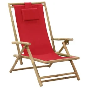 Reclining bamboo and red fabric relaxation chair by vidaXL, Garden chairs - Ref: Foro24-313026, Price: 54,40 €, Discount: %