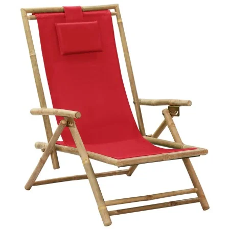 Silla de relax reclinable de bambú y tela roja de vidaXL, Sillas de jardín - Ref: Foro24-313026, Precio: 54,40 €, Descuento: %