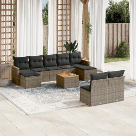 Set de sofás de jardín 10 pzas con cojines ratán sintético gris en Conjuntos de jardín | Comprar online en Foru.es