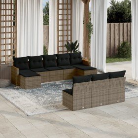 Set de sofás de jardín 10 pzas con cojines ratán sintético gris en Conjuntos de jardín | Comprar online en Foru.es
