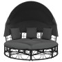 Tumbona cama de jardín con capota y cojines ratán PE negro de , Camas para exteriores - Ref: Foro24-4108234, Precio: 355,46 €...
