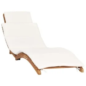 Folding sun lounger with cream white cushion solid teak wood by vidaXL, Loungers - Ref: Foro24-310667, Price: 188,29 €, Disco...