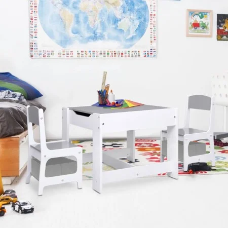 Mesa infantil con 2 sillas MDF blanco de vidaXL, muebles para bebés y niños pequeños - Ref: Foro24-80283, Precio: 111,72 €, D...