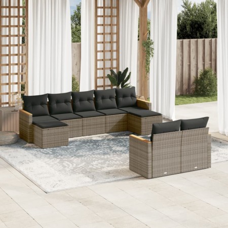 Set de muebles de jardín 9 pzas y cojines ratán sintético gris en Conjuntos de jardín | Comprar online en Foru.es