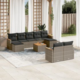 Set de sofás de jardín 10 pzas con cojines ratán sintético gris en Conjuntos de jardín | Comprar online en Foru.es