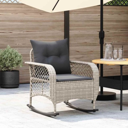 Silla mecedora de jardín con cojines ratán sintético gris claro de , Sillas de jardín - Ref: Foro24-4104198, Precio: 126,60 €...