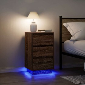 Mesilla de noche con luces LED roble marrón 38x34x65 cm de , Mesitas de noche - Ref: Foro24-861307, Precio: 73,52 €, Descuent...