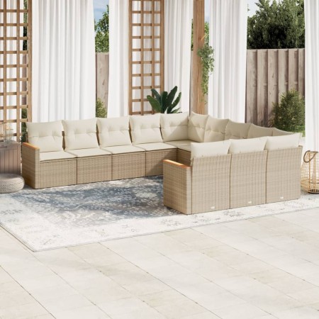Set de sofás de jardín 11pzas con cojines ratán sintético beige en Conjuntos de jardín | Comprar online en Foru.es