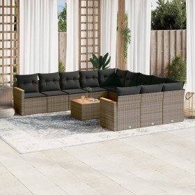 Set de sofás de jardín 12 pzas con cojines ratán sintético gris en Conjuntos de jardín | Comprar online en Foru.es