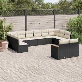 Set de sofás de jardín 12 piezas cojines ratán sintético negro en Conjuntos de jardín | Comprar online en Foru.es