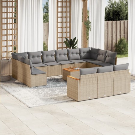 Set sofás de jardín 14 pzas con cojines ratán sintético beige en Conjuntos de jardín | Comprar online en Foru.es