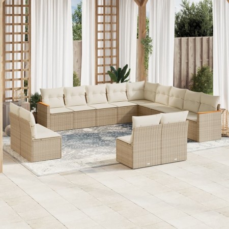 Set sofás de jardín con cojines 13 pzas ratán sintético beige en Conjuntos de jardín | Comprar online en Foru.es