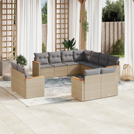 Set de sofás de jardín 11pzas con cojines ratán sintético beige en Conjuntos de jardín | Comprar online en Foru.es
