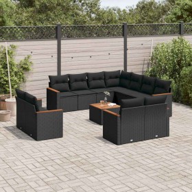 Set de sofás de jardín 12 piezas cojines ratán sintético negro en Conjuntos de jardín | Comprar online en Foru.es