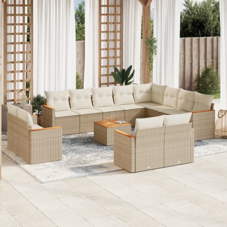 Set sofás de jardín con cojines 13 pzas ratán sintético beige en Conjuntos de jardín | Comprar online en Foru.es
