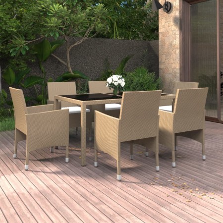 Set de comedor de jardín 7 pzas ratán sintético vidrio beige de vidaXL, Conjuntos de jardín - Ref: Foro24-3058430, Precio: 51...