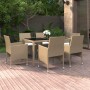 Set de comedor de jardín 7 pzas ratán sintético vidrio beige de vidaXL, Conjuntos de jardín - Ref: Foro24-3058430, Precio: 51...