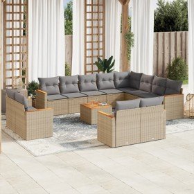 Set sofás de jardín con cojines 13 pzas ratán sintético beige en Conjuntos de jardín | Comprar online en Foru.es