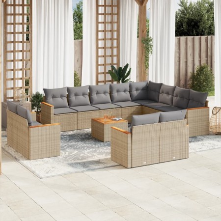 Set sofás de jardín con cojines 13 pzas ratán sintético beige en Conjuntos de jardín | Comprar online en Foru.es